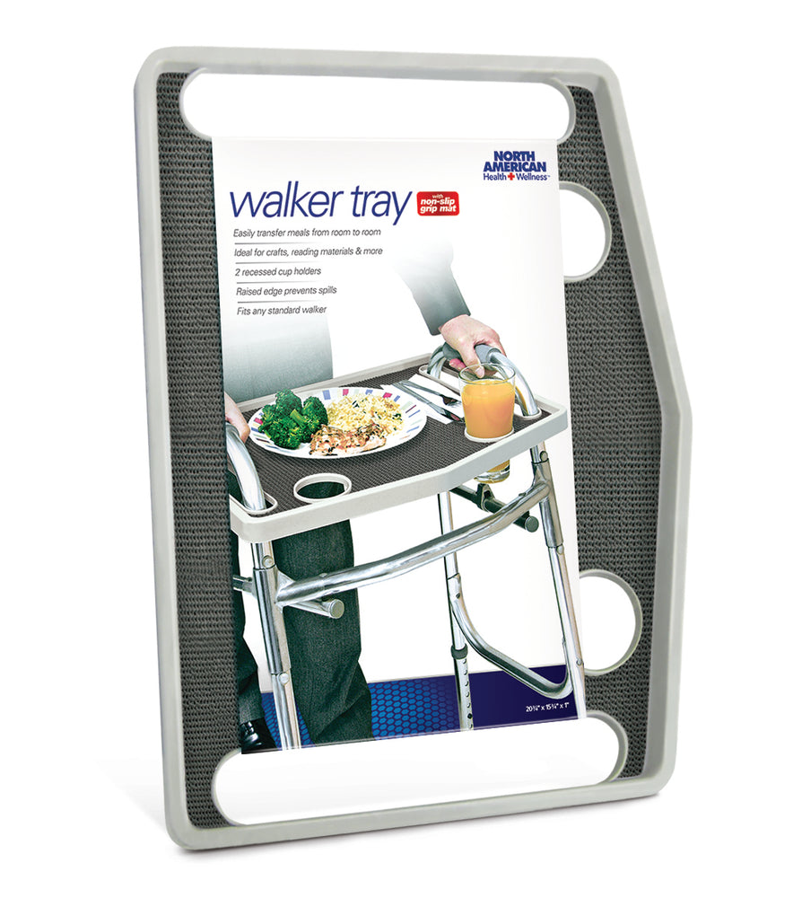 Walker Tray with Grip Mat - Gray